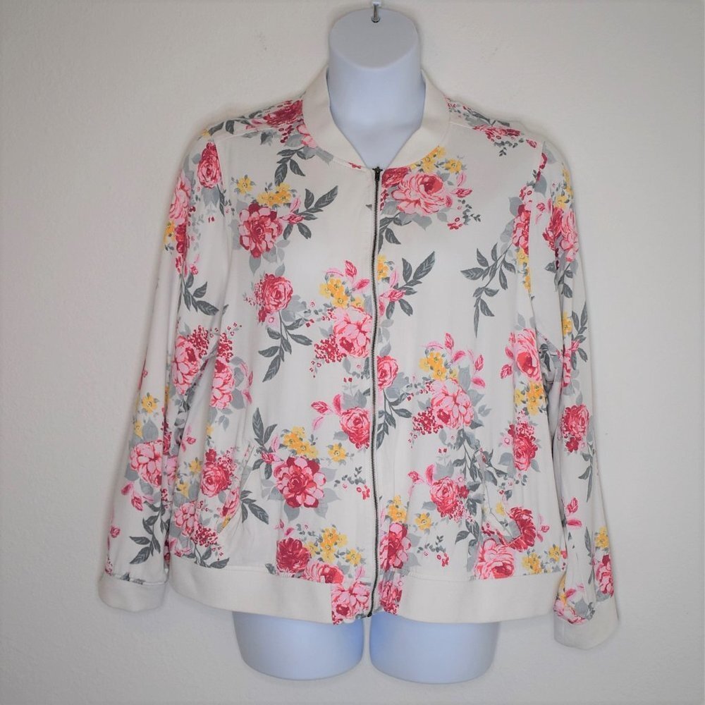 Torrid Floral Bomber Jacket Sz 3 Plus Size Zip Up Retro 80s Grandmacore - Picture 2 of 16